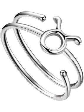 Taurus 18K Gold Plated Constellation Silver Double Band Adjustable Ring
